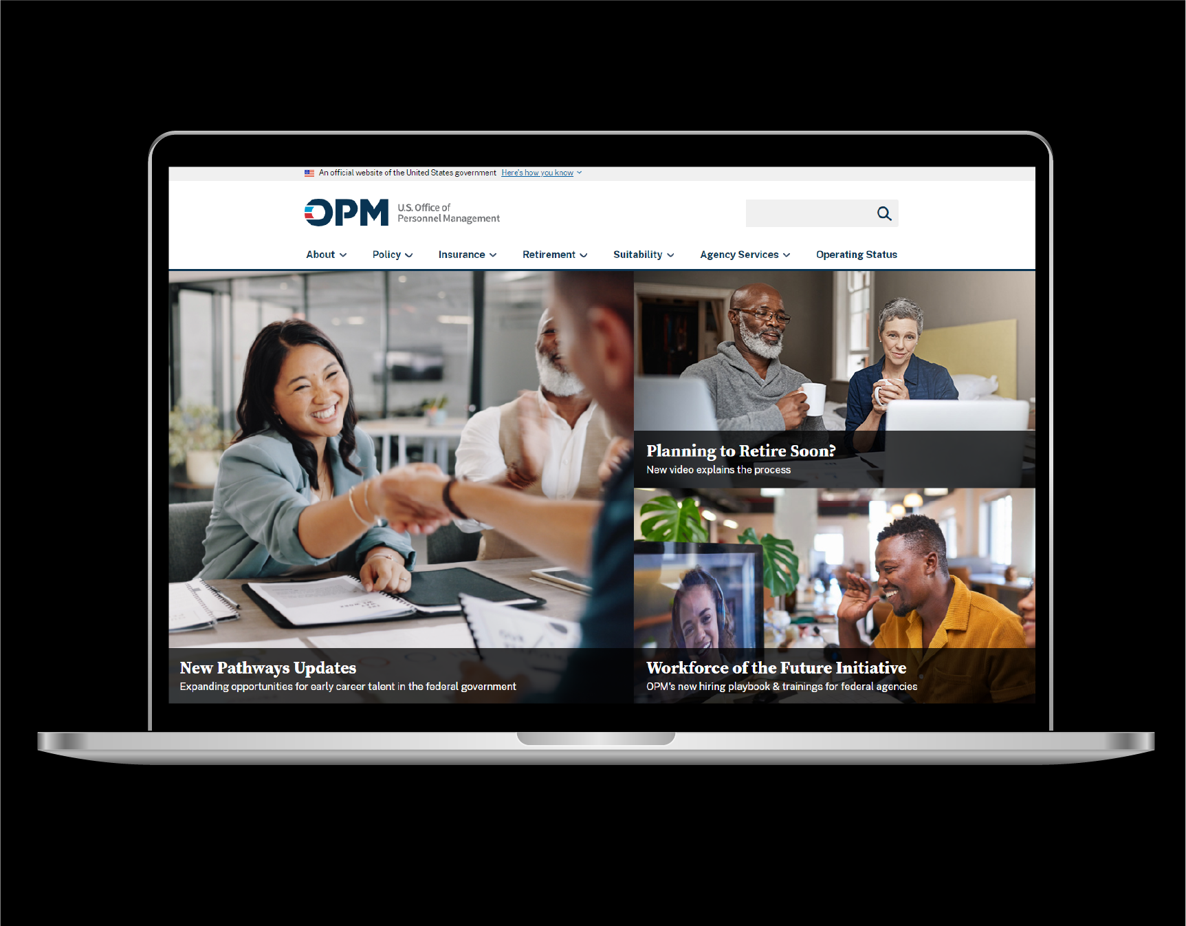 Screenshot of OPM.gov on a laptop