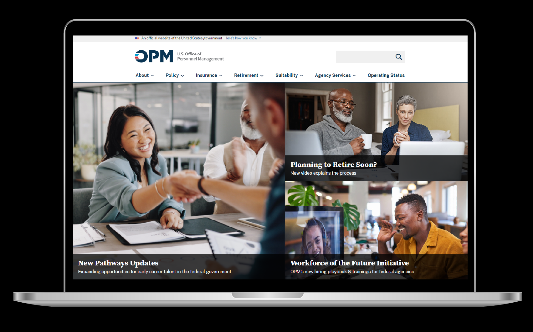 Screenshot of OPM.gov on a laptop
